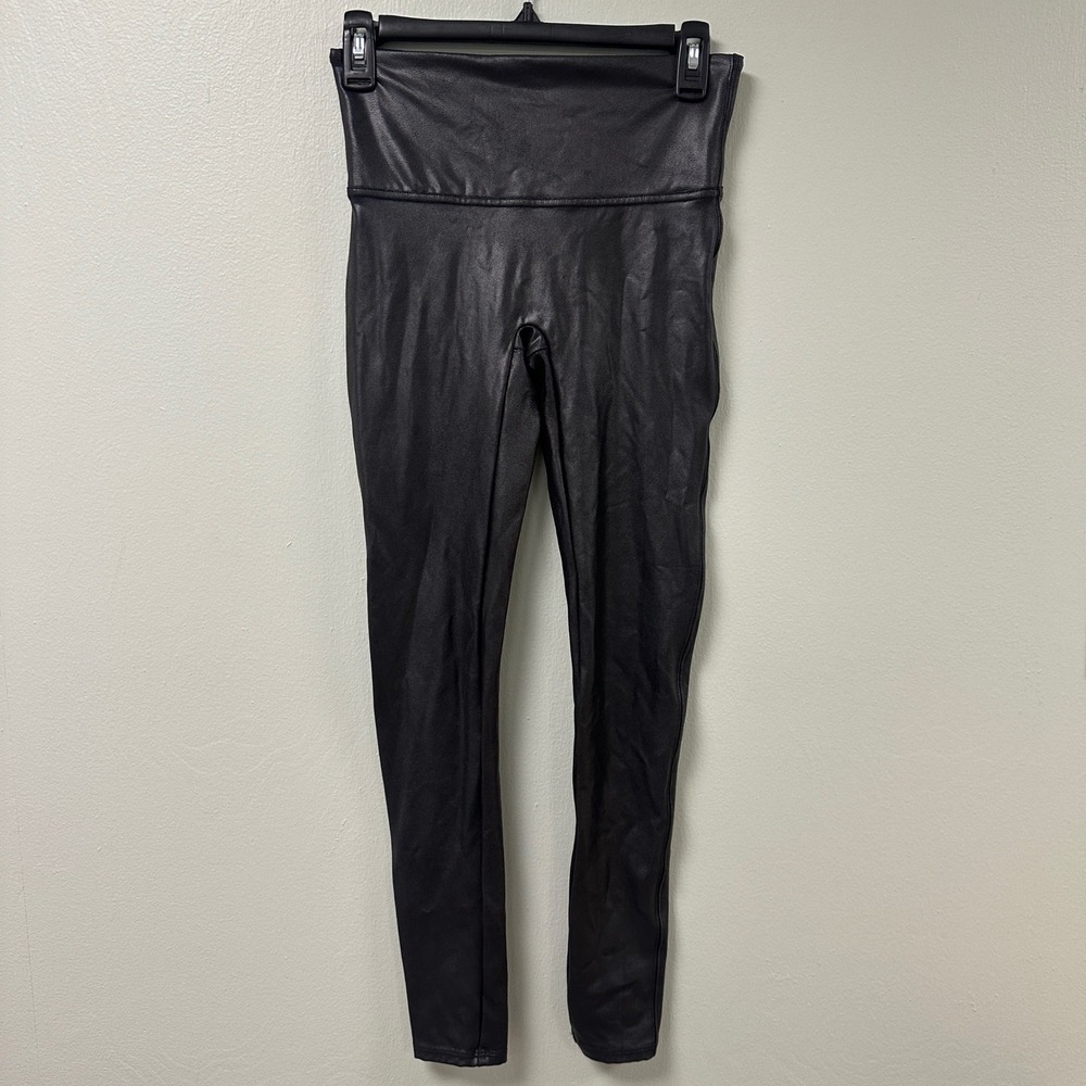 Spanx Faux Leather Leggings Black High Waisted Shaper Size Medium 20249R